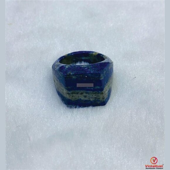 Natural Lapis Lazuli Statement Ring: Gemstone Ring for Men & Women - Picture 2 of 4
